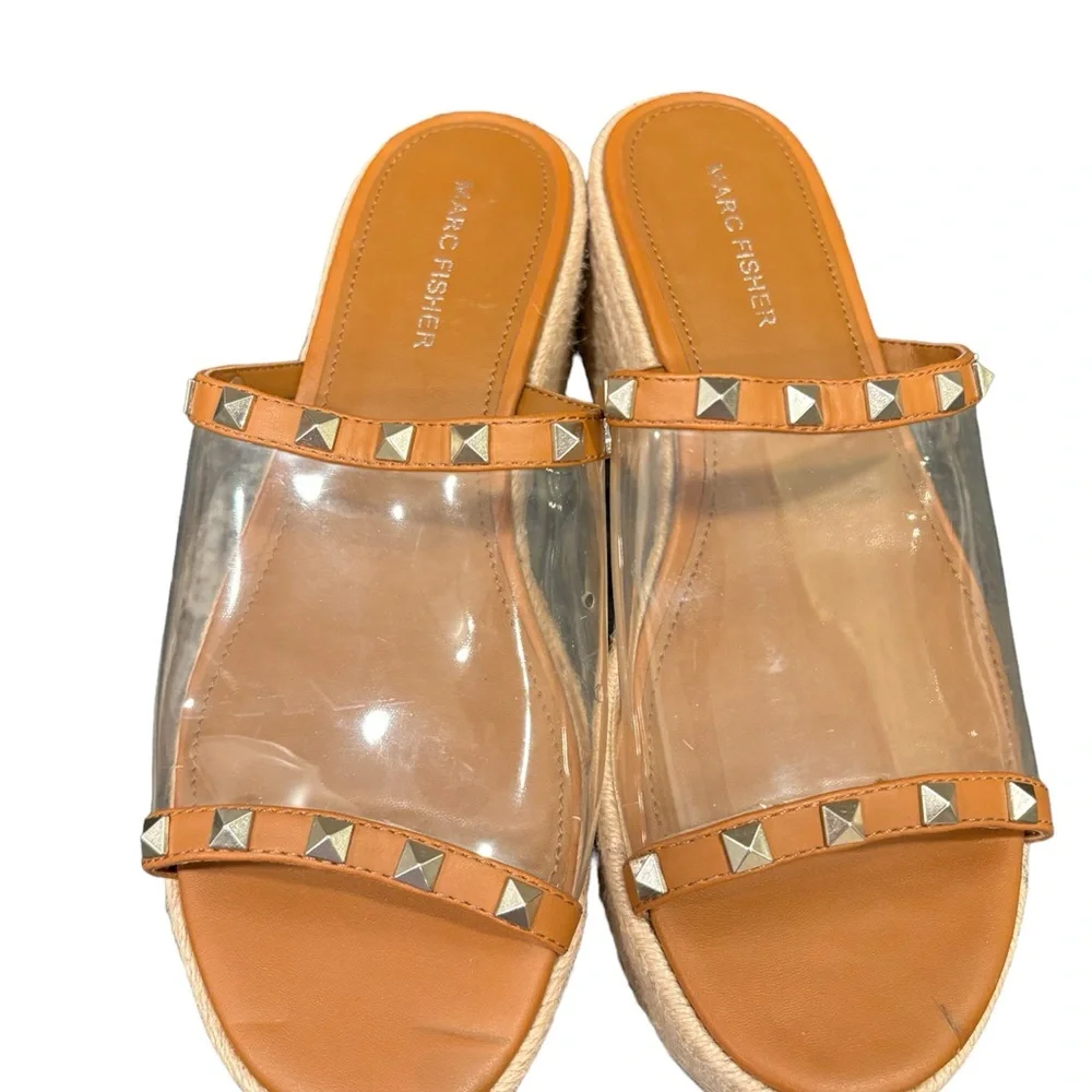 Marc Fisher Studded Clear Platform Espadrilles Sandals Wedges size 7